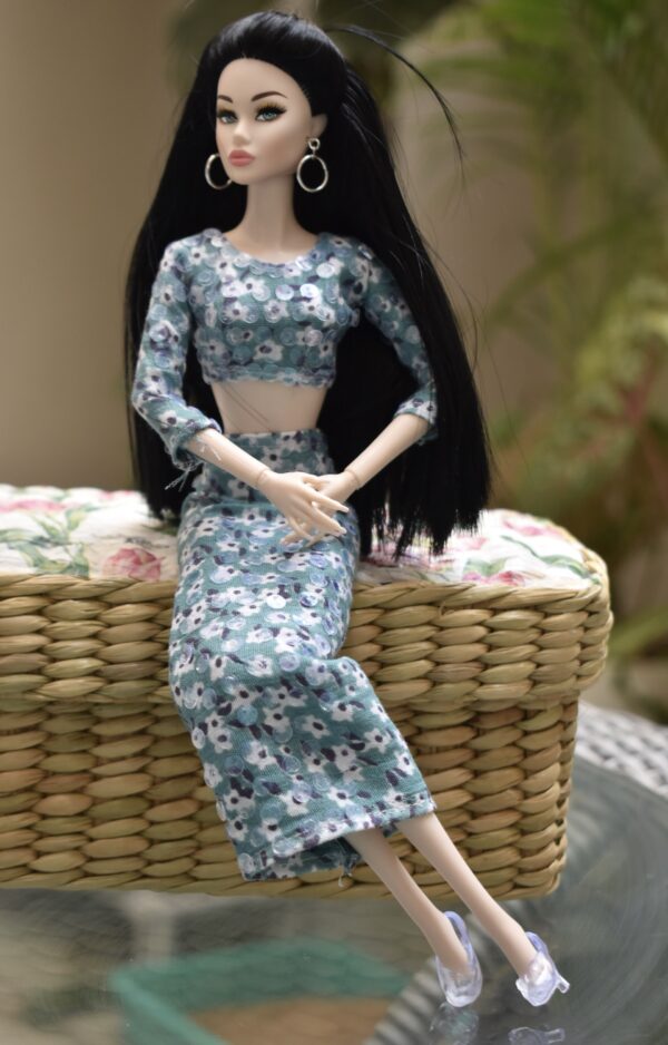 Teal floral dress for doll