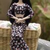 Black floral dress for doll