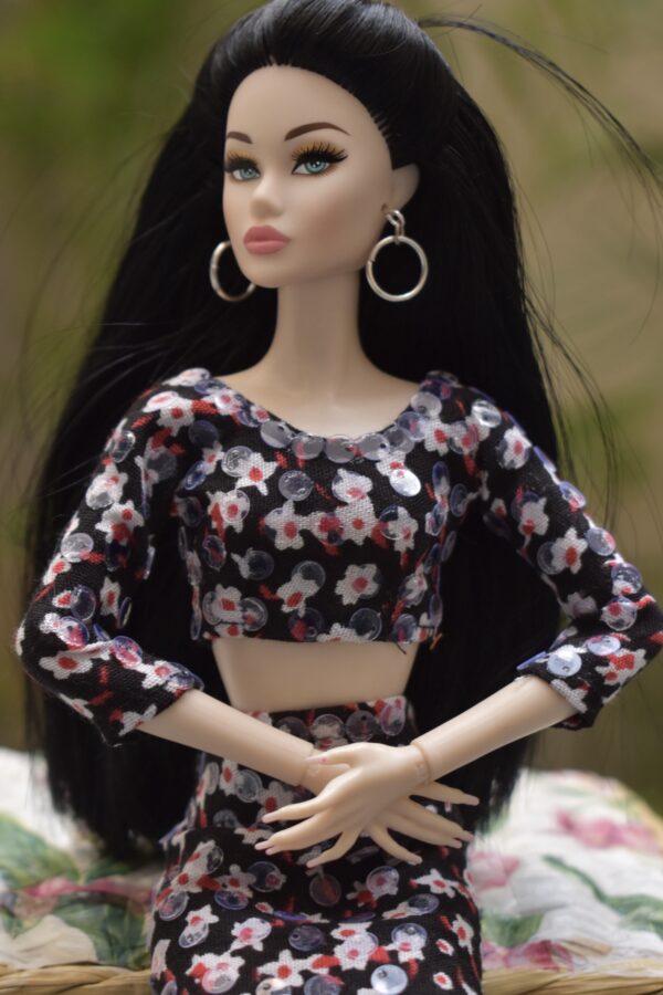 Black floral dress for doll