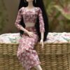 Pink floral dress for doll
