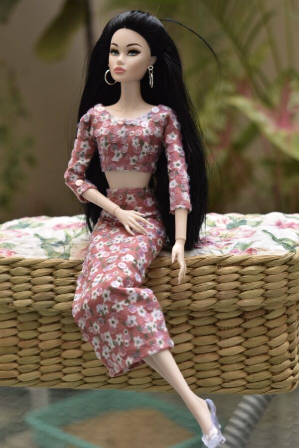 Pink floral dress for doll