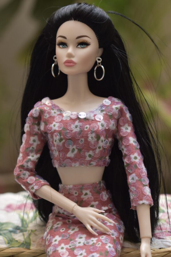 Pink floral dress for doll
