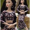 Black floral dress for doll