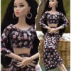 Black floral dress for doll