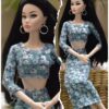 Teal floral dress for doll