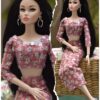 Pink floral dress for doll