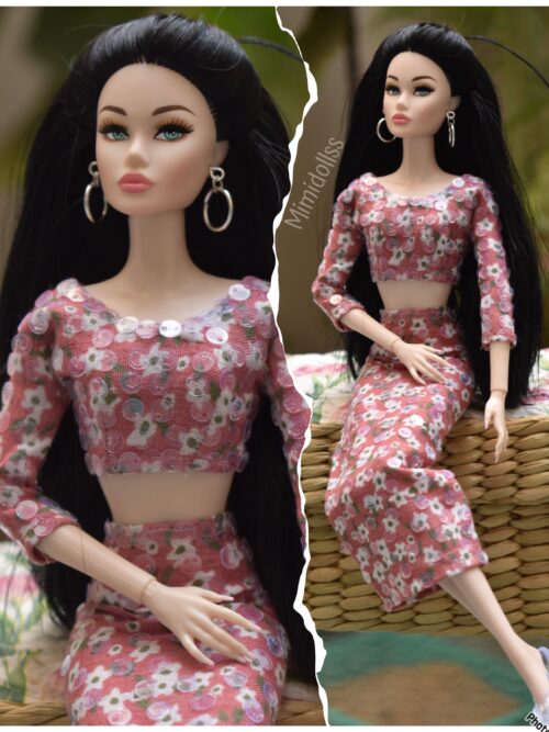 Pink floral dress for doll