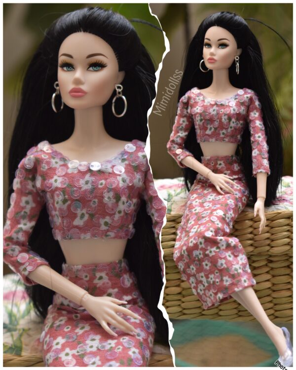 Pink floral dress for doll