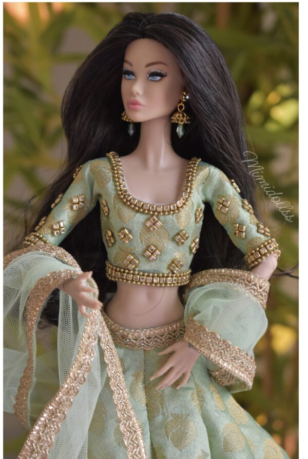 Mint green bridal lehenga for doll