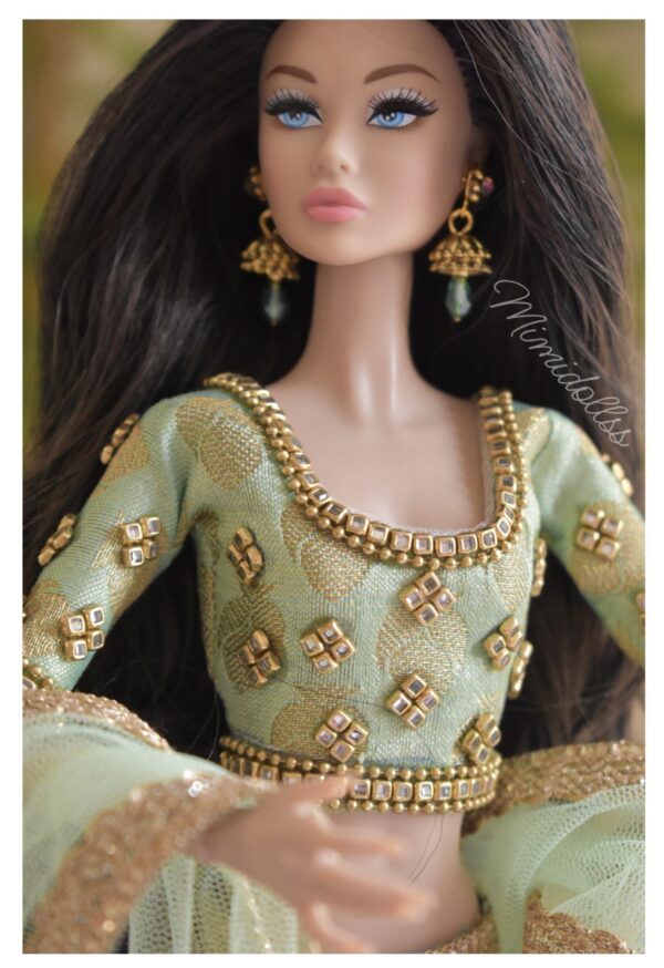 Mint green bridal lehenga for doll
