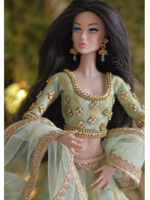 Mint green bridal lehenga for doll