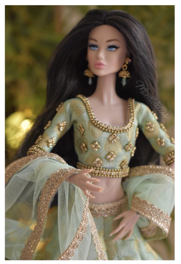 Mint green bridal lehenga for doll