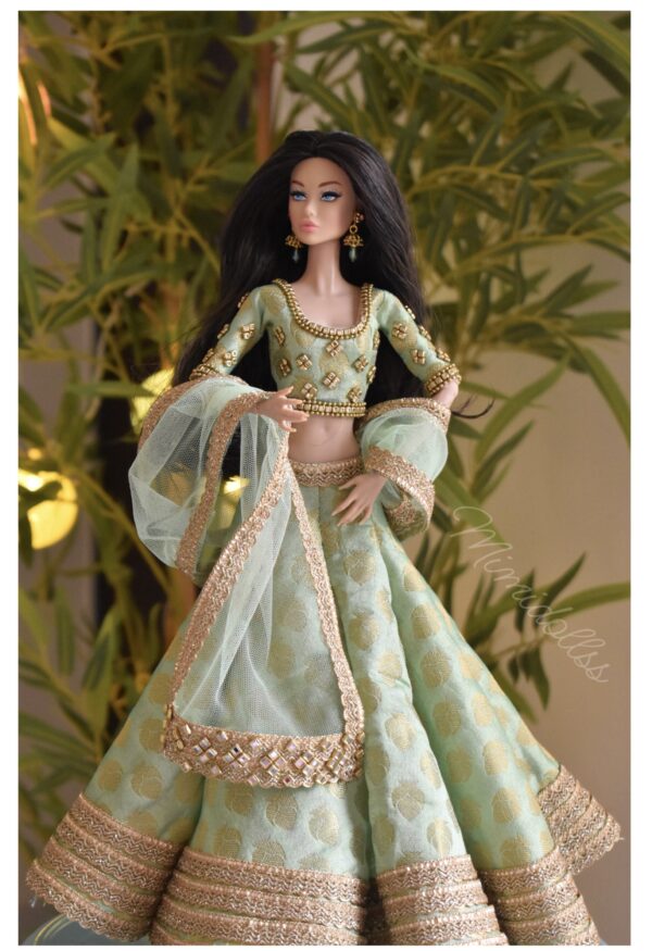 Mint green bridal lehenga for doll