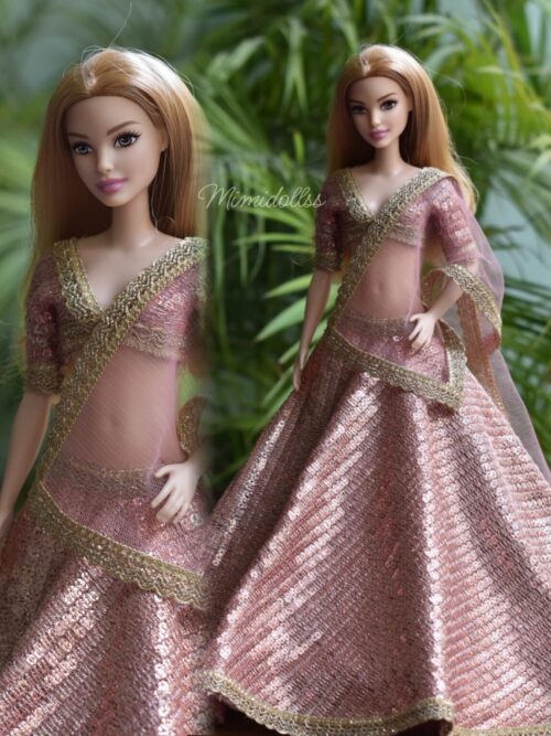 Sparkly pink lehenga for Barbie doll