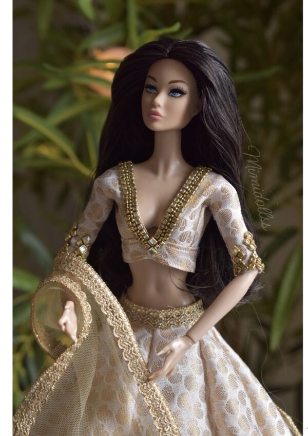 Ivory gold Banarasi lehenga for doll