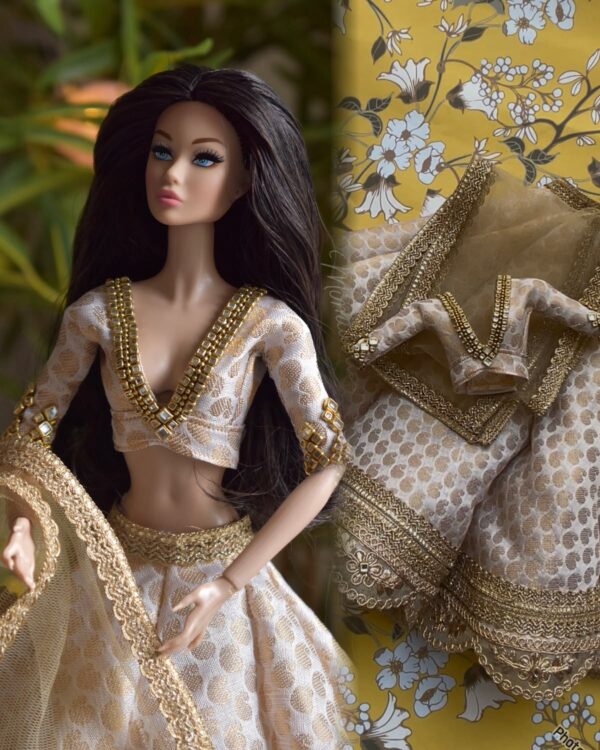 Ivory gold Banarasi lehenga for doll