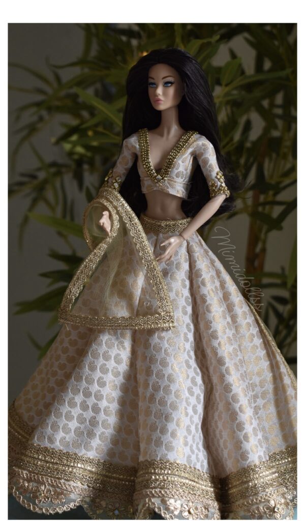 Ivory gold Banarasi lehenga for doll