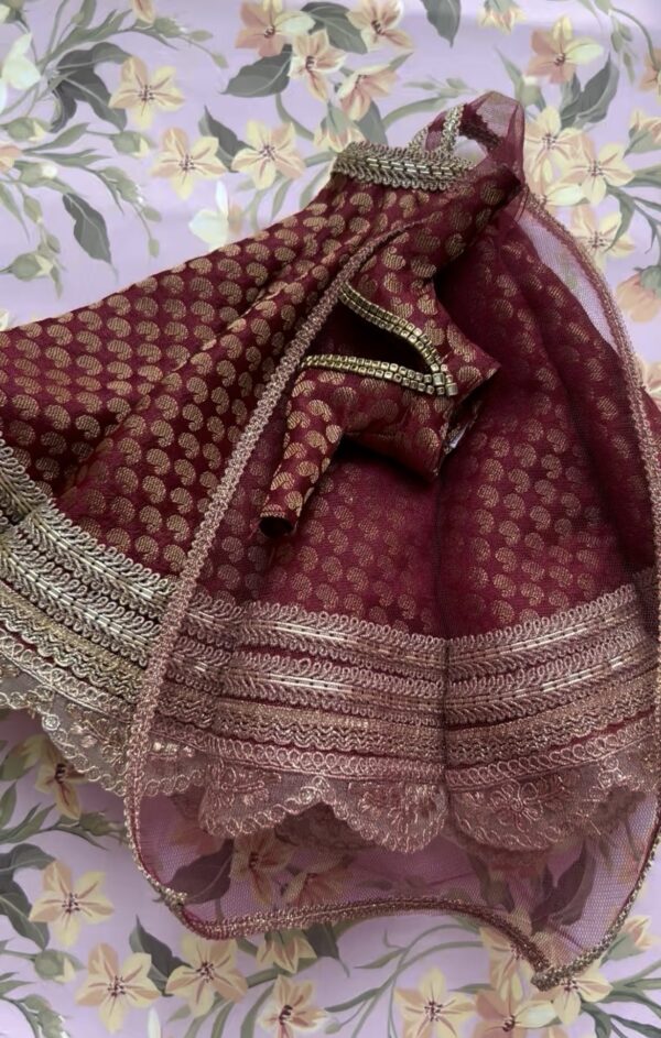 Maroon bridal lehenga for Barbie doll