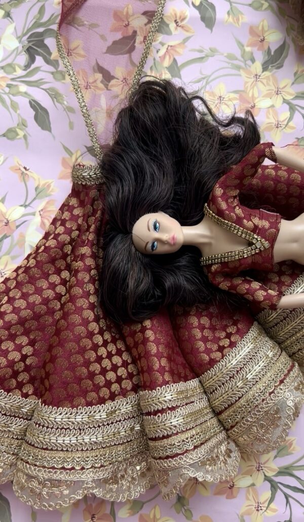 Maroon bridal lehenga for Barbie doll