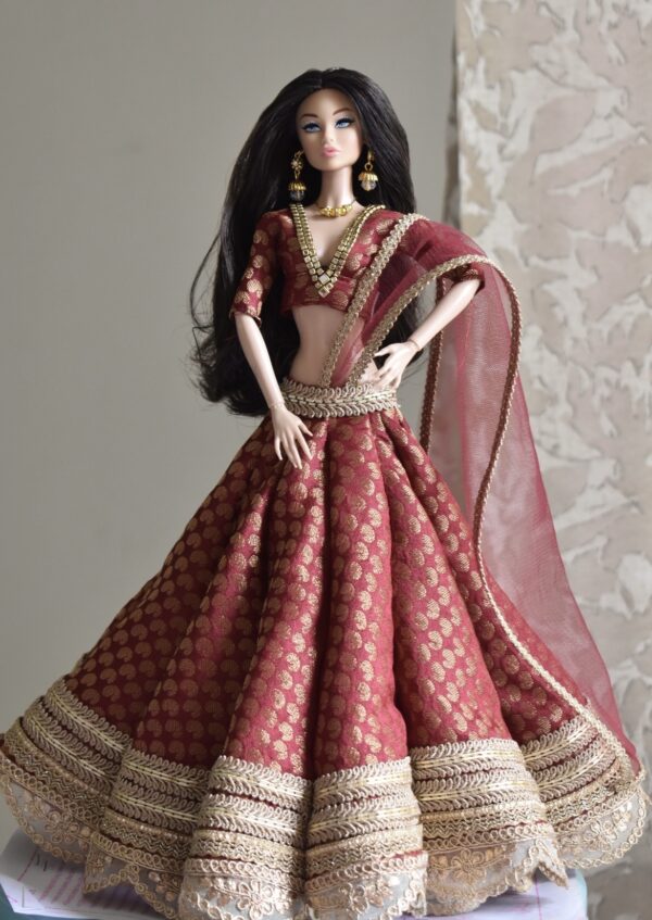 Maroon bridal lehenga for Barbie doll