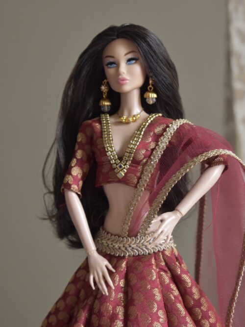 Maroon bridal lehenga for Barbie doll