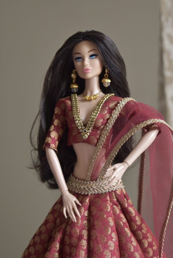 Maroon bridal lehenga for Barbie doll