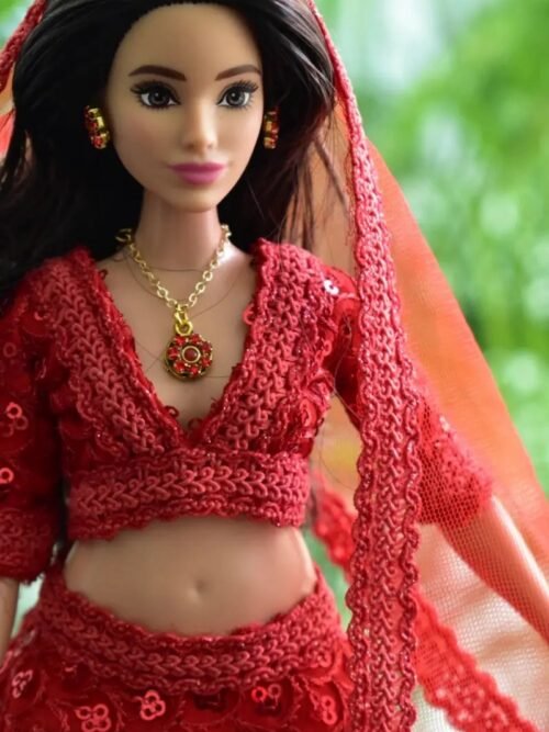 Sparkly red lehenga for Doll