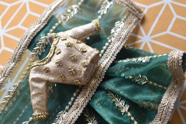 Green Bridal saree for Barbie doll