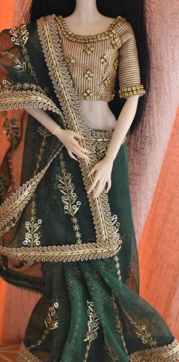 Green Bridal saree for Barbie doll