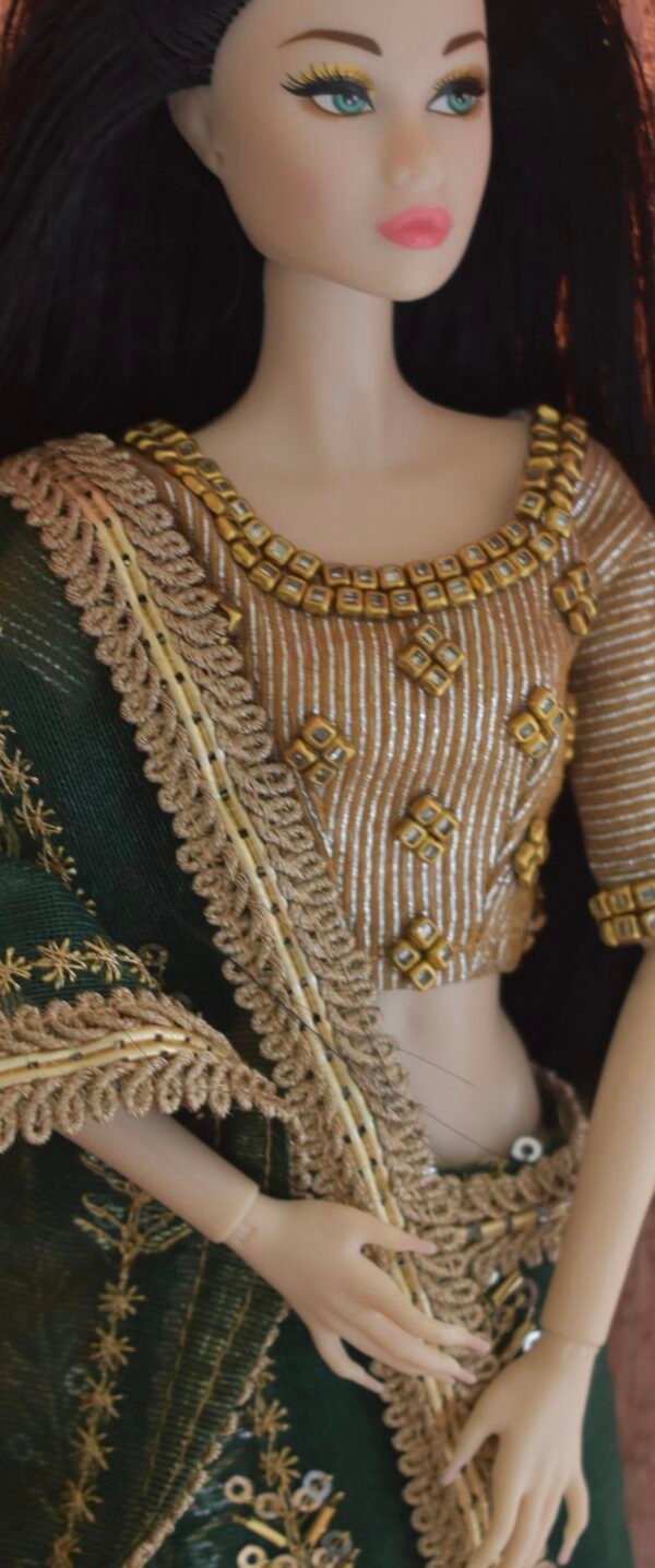 Green Bridal saree for Barbie doll