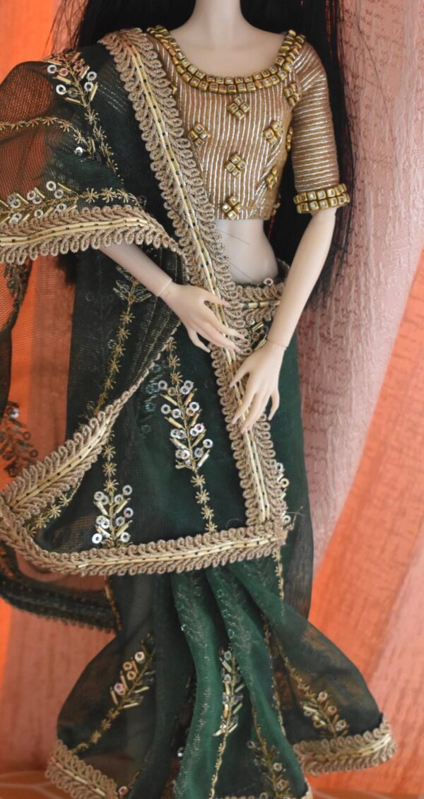 Green Bridal saree for Barbie doll