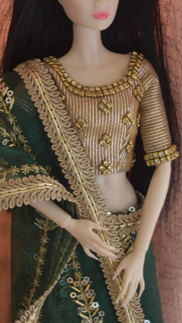 Green Bridal saree for Barbie doll