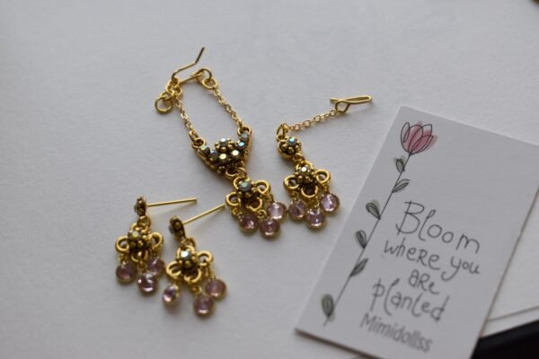 Gold and pink bridal jewelry for dolls