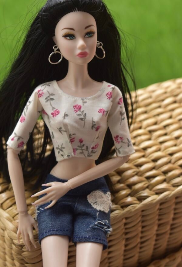 Denim shorts with top for Barbie doll
