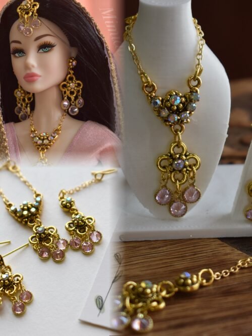 Gold and pink bridal jewelry for dolls