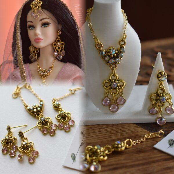 Gold and pink bridal jewelry for dolls