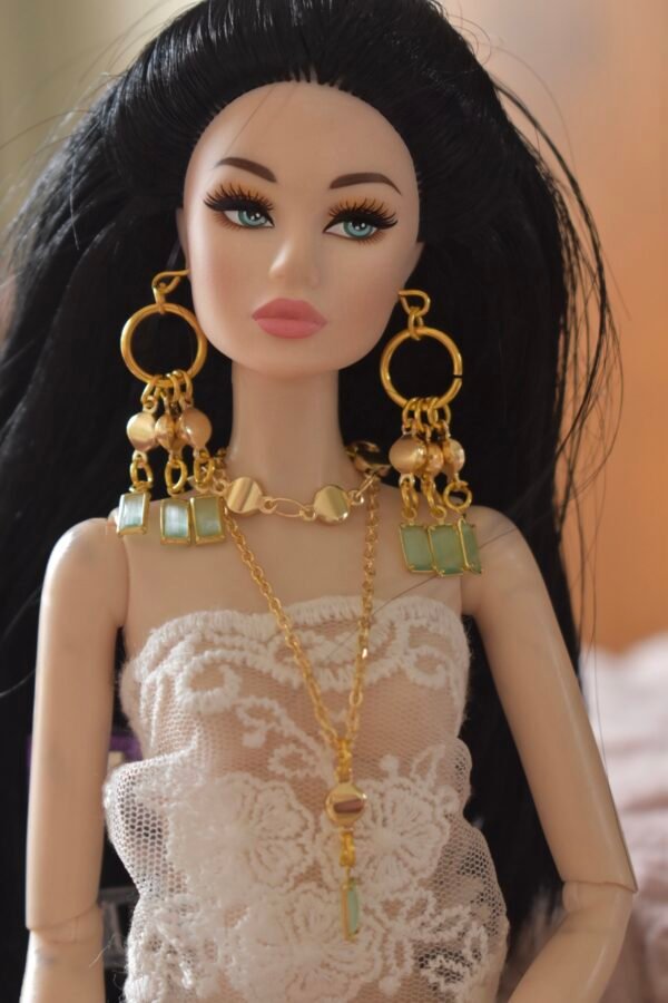 Gold and teal statement jewelry set for dolls
